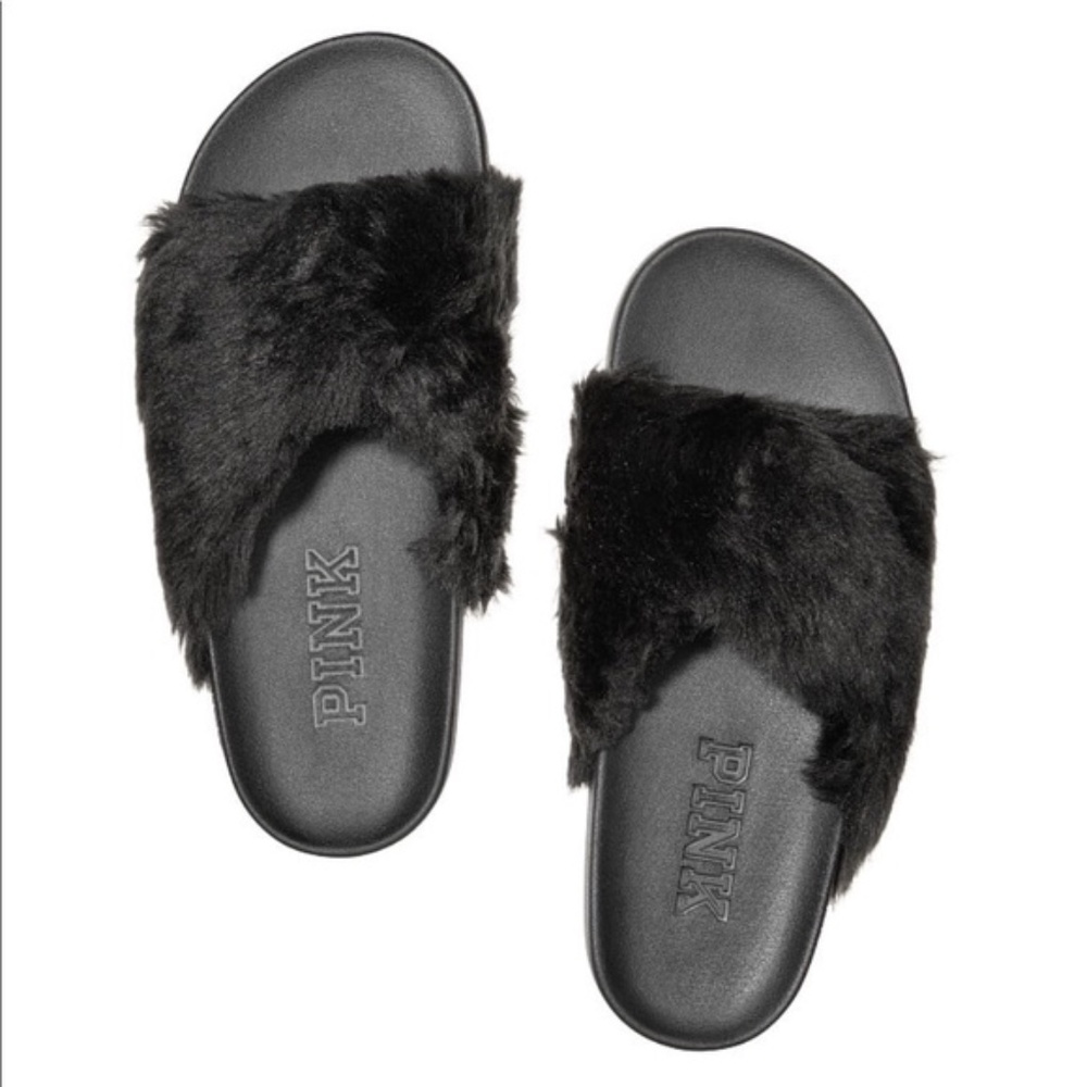 Pink Victoria Secret | Faux Fur Crisscross Slides